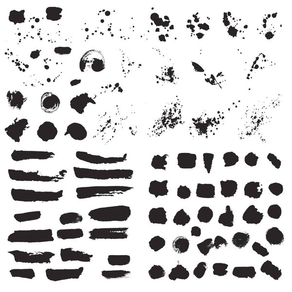  Set of black stripes and splashes on white background