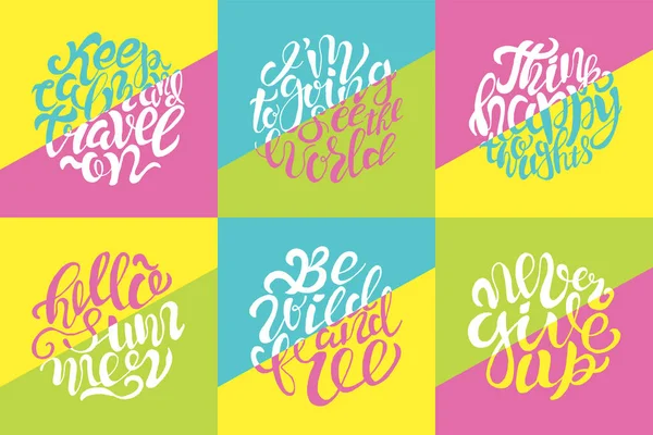 Affiches de typographie couleur dessinée à la main avec des citations de conception de lettrage au pinceau — Image vectorielle