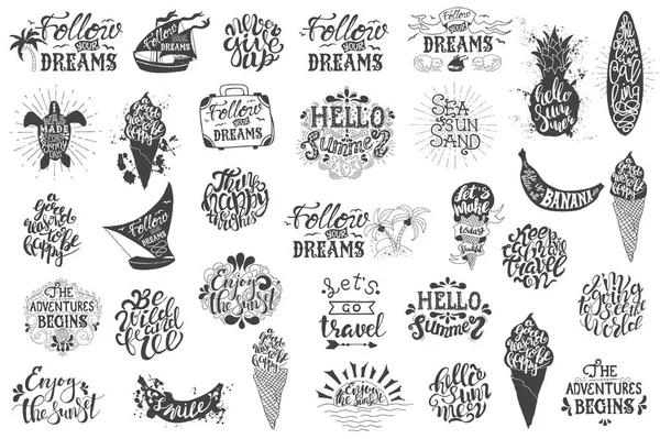 Summer travelling Hand drawn lettering, typography inscriptions — Stock Vector