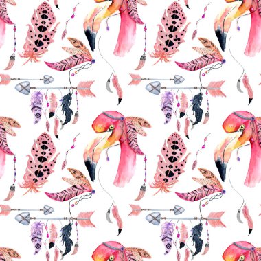 Suluboya flamingo Dikişsiz desen beyaz arka plan üzerinde izole