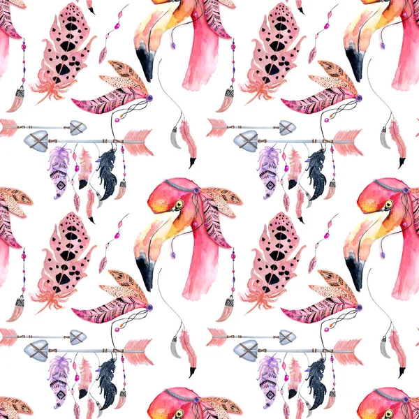 Aquarelle flamant rose motif sans couture isolé sur le fond blanc — Photo