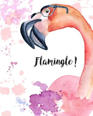 Suluboya Pembe Flamingo gözlük