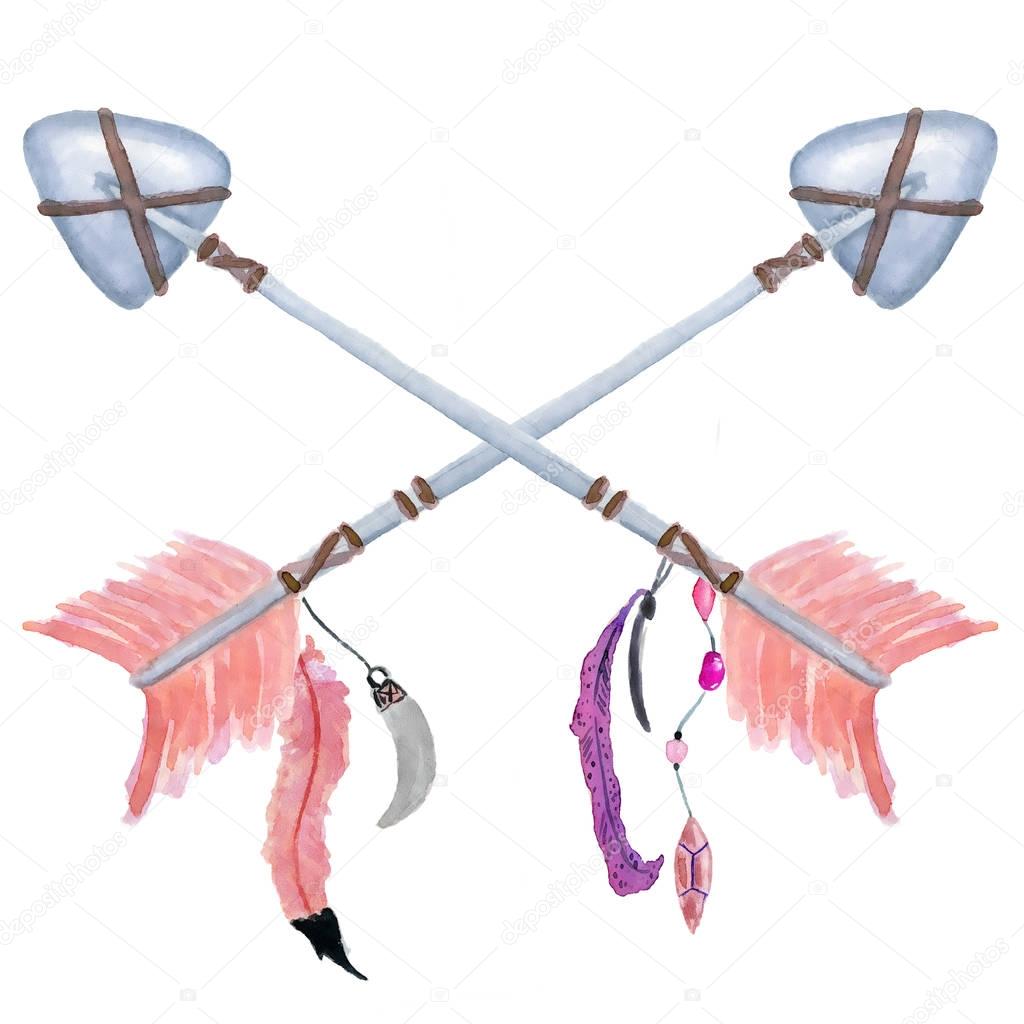 Boho watercolor arrows with feathers