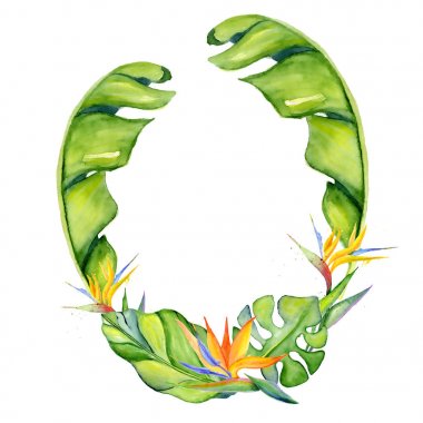 Suluboya tropikal çelenk bırakır