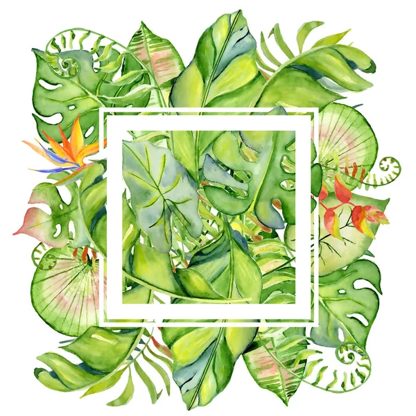 Watercolor tropical leaves frame