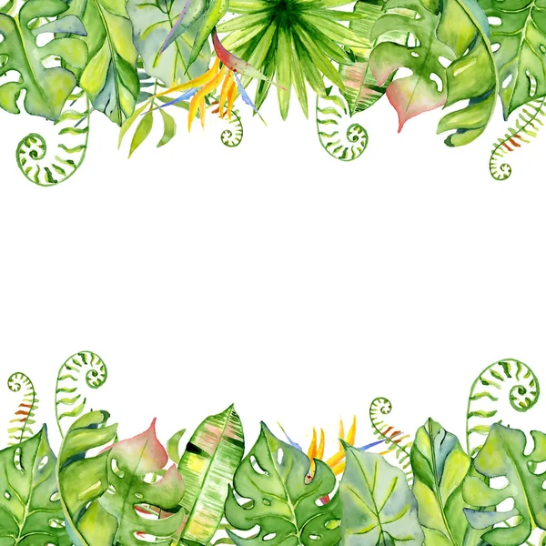 Watercolor tropical leaves frame