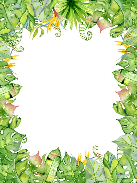 Watercolor tropical leaves frame