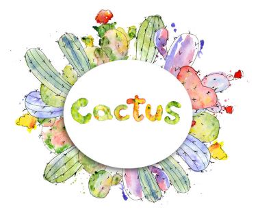 Yeşil ve kırmızı kaktüs ile yuvarlak çerçeve.