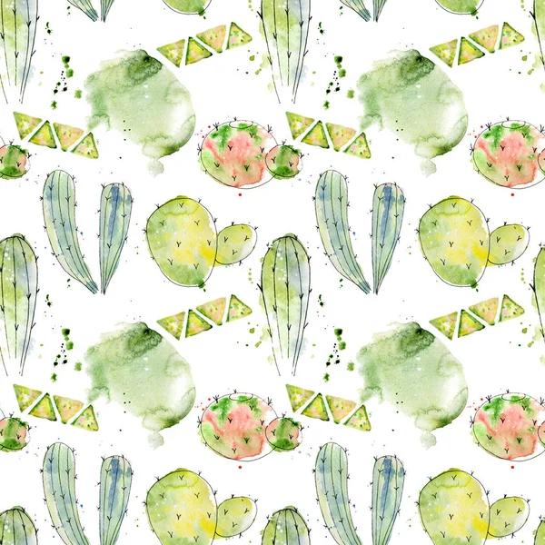 Akvarell kaktusz zökkenőmentes minta — Stock Fotó