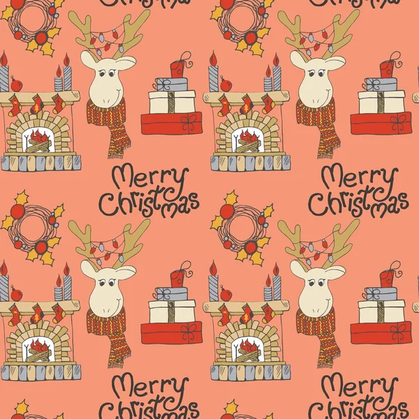 Merry Christmas decorations doodle naadloze vector patroon 2018 — Stockvector