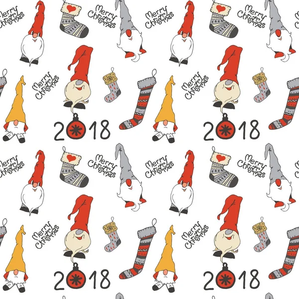 Feliz Navidad decoraciones garabato patrón de vectores sin costuras 2018 — Vector de stock