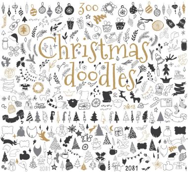Noel tasarım öğeleri doodle tarzı büyük kümesi