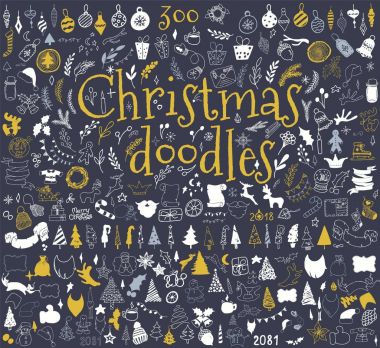 Noel tasarım öğeleri doodle tarzı büyük kümesi