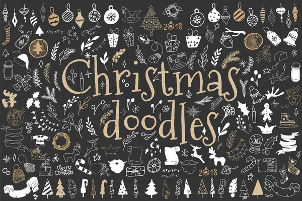 Duży zestaw elementów projektu Bożego Narodzenia w stylu doodle — Wektor stockowy