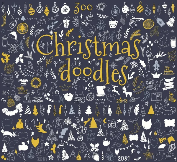 Velká sada návrhových prvků ve stylu doodle vánoční — Stockový vektor