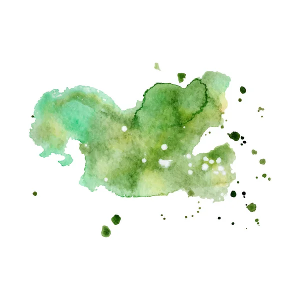 Esguicho aquarela verde, mancha, ponto e listra isolado no fundo branco . — Vetor de Stock