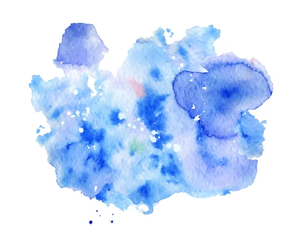 Azul Salpicadura de acuarela, mancha, punto y raya aislados sobre fondo blanco . — Vector de stock