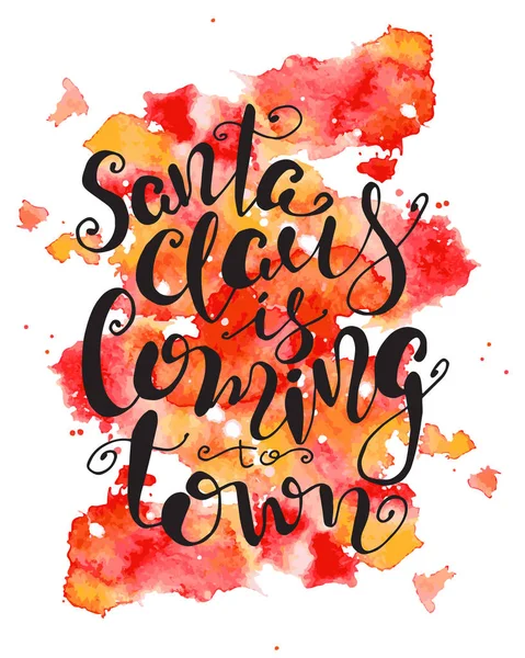 Kerst belettering hand citaat op kleurrijke aquarel splash achtergrond getekend. Afdrukken voor kaart en afdrukken. — Stockvector