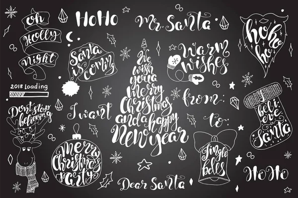 Joyeux Noël citations ensemble de lettrage Bonne année 2018 Typographie dessins — Image vectorielle