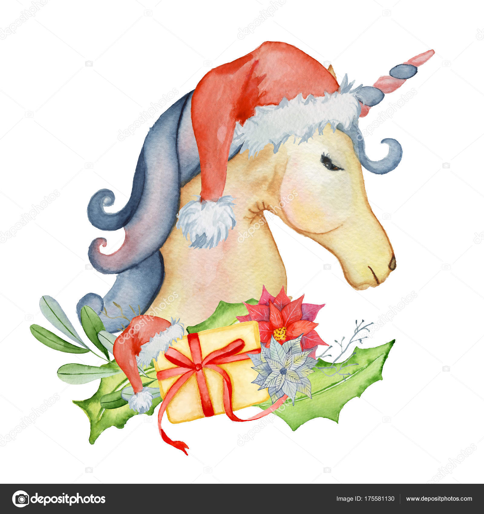 Download Cute Christmas Unicorns Watercolor Set Winter Illustration Stock Photo Image By C Nereia 175581130