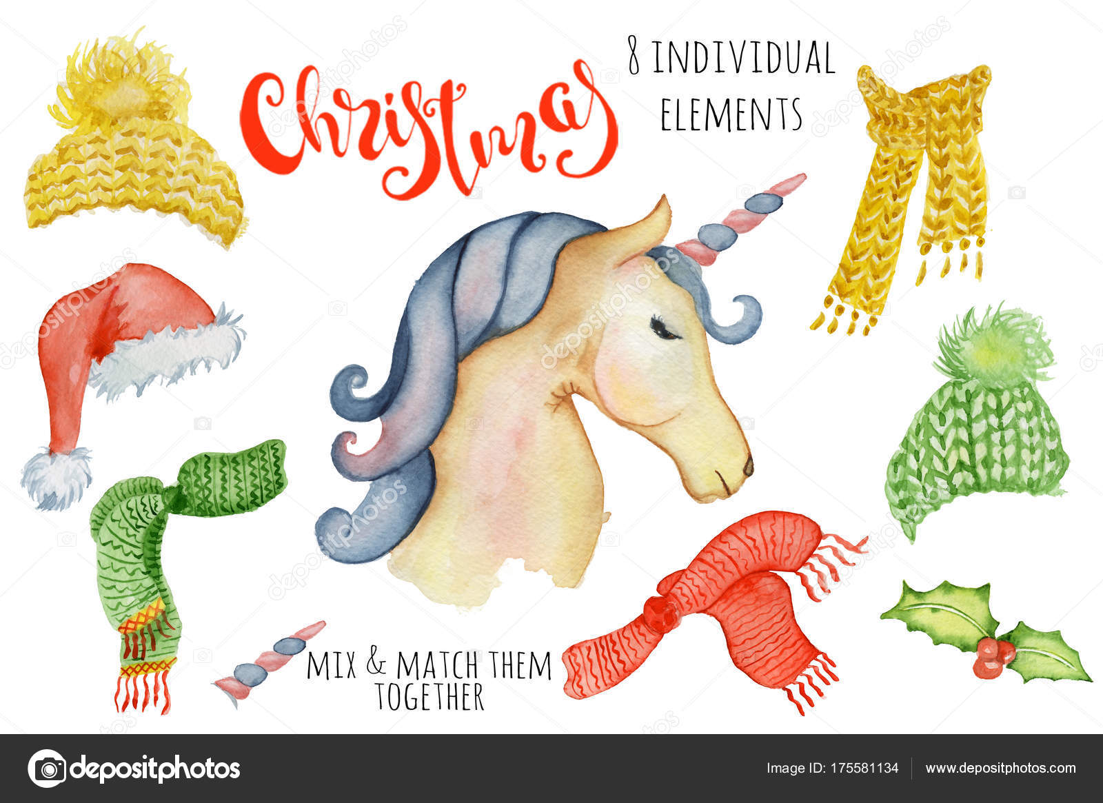 Fotos De Unicornio De Navidad Imagenes De Unicornio De Navidad Descargar Depositphotos El pack incluye un total de 32 pequeños accesorios para el pinypon y para el unicornio. lindo navidad unicornios acuarela creador ilustracion de invierno con decoraciones 175581134