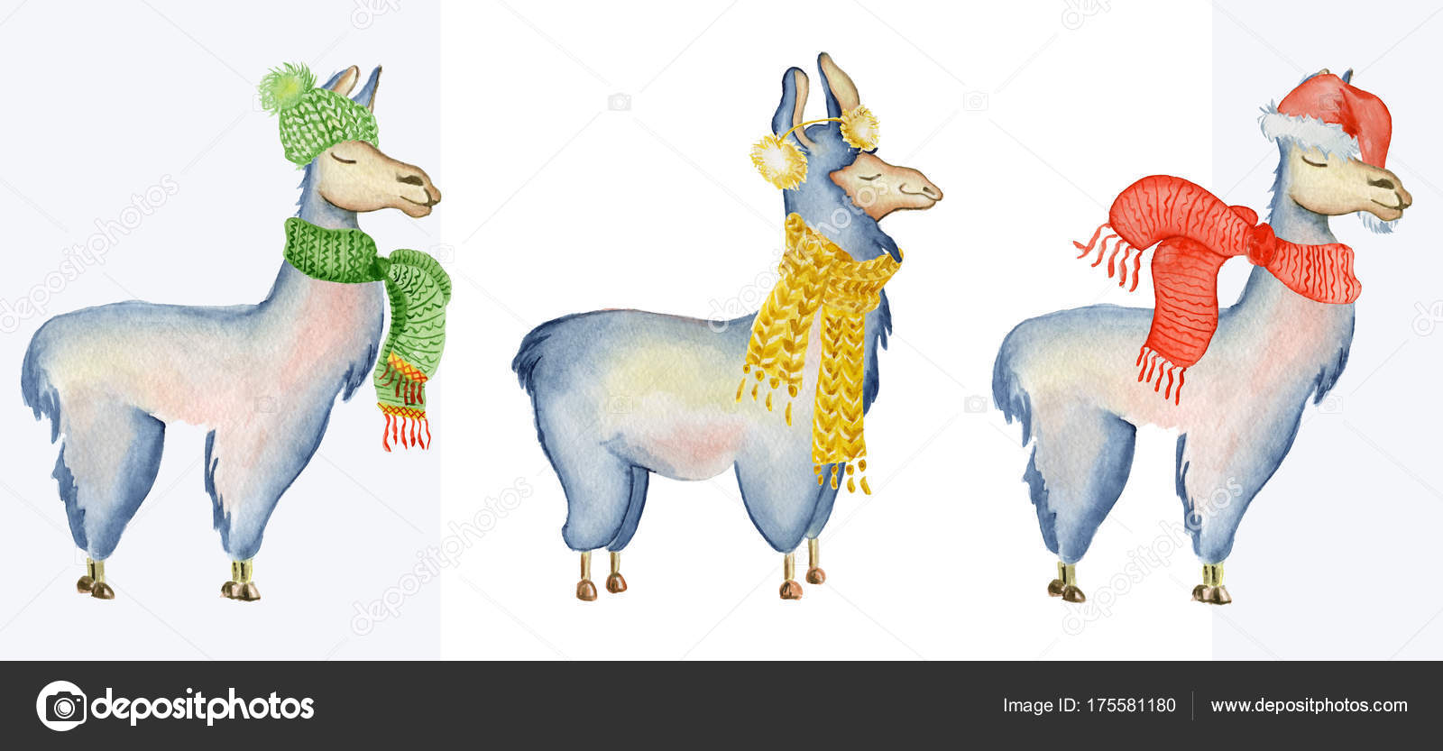 Boże Narodzenie ilustracja lama z Santa kapelusz i szalik