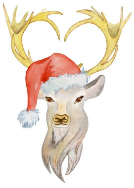 Kış süslemeleri Noel Baba şapkası ile Noel geyiği