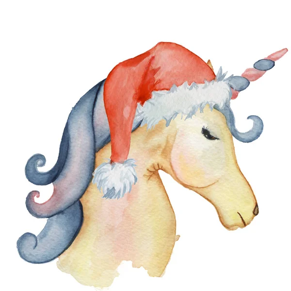 Cute Christmas unicorns watercolor set Winter illustration — Stock Photo, Image