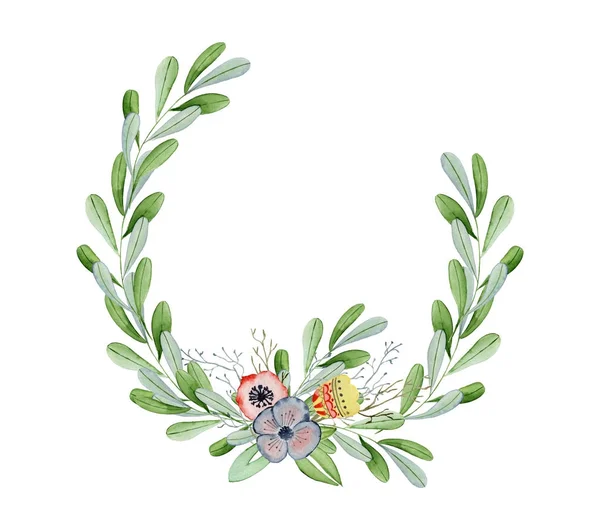 Акварель цветочные венки ручной работы иллюстрации. Племенные цветы, листья и ветви — стоковое фото