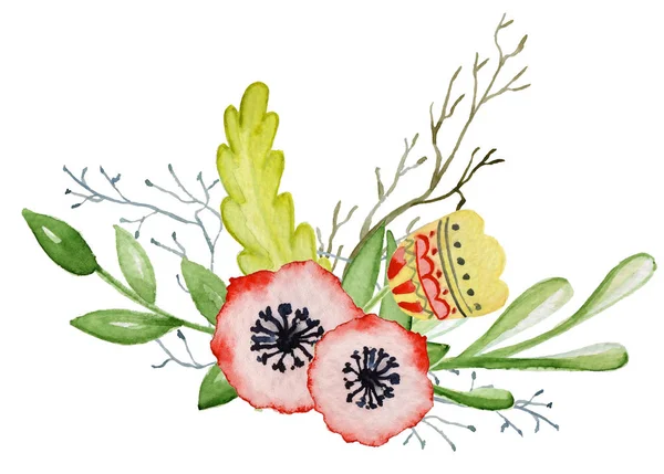 Акварель цветочный букет ручной работы иллюстрации. Племенные цветы, листья и ветви — стоковое фото
