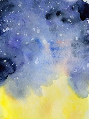 Sulu Boya gece gökyüzü arka plan, elle çizilmiş suluboya doku