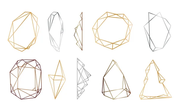 多角形フレームを設定します。金、銀、黒のキラキラの三角形は、幾何学的図形。ダイヤモンドの形. — ストックベクタ