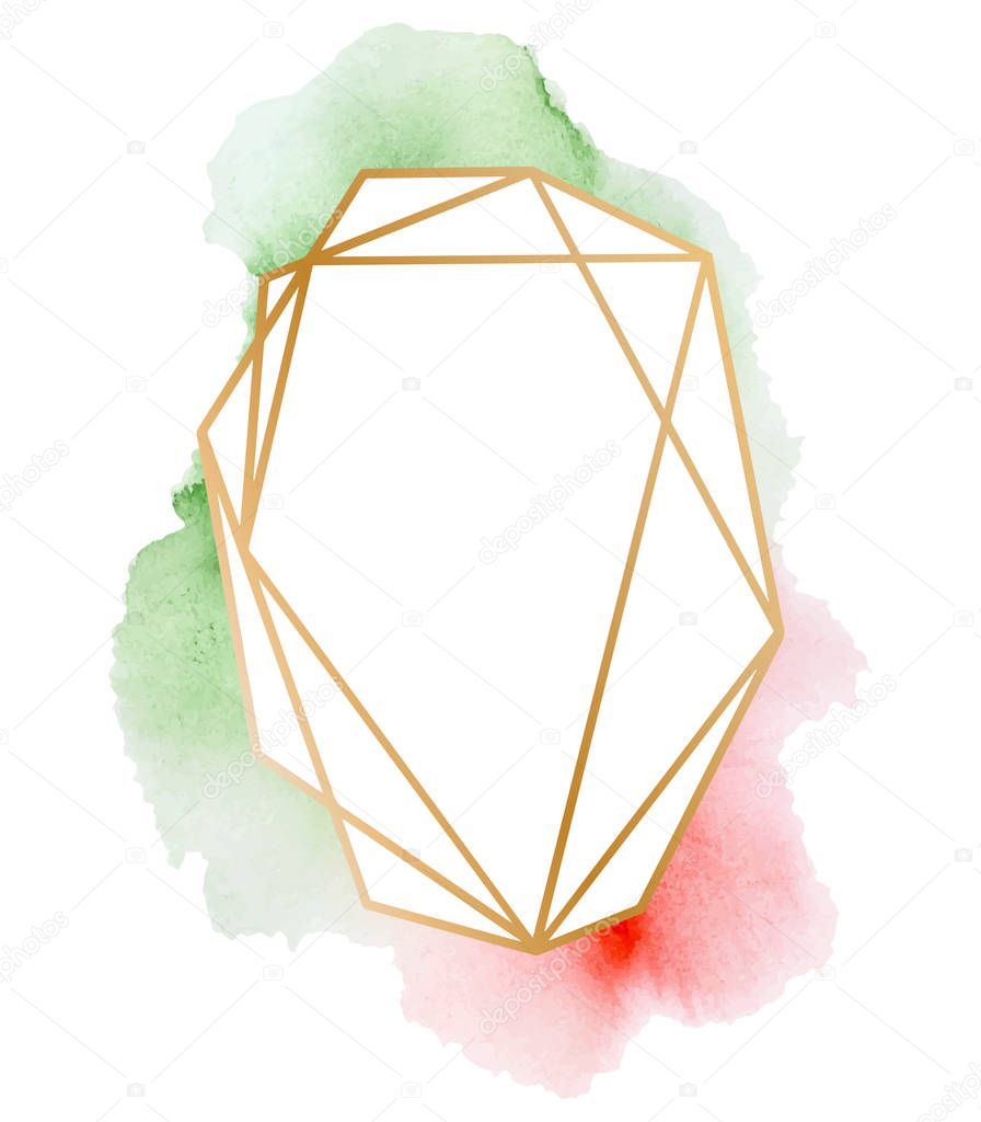 polygonal frames set. Gold glitter triangles, geometric shapes. Diamond shape. 