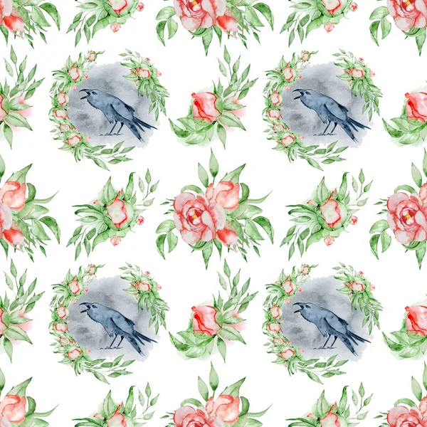 Indigo suluboya çiçek ve kron ile Seamless modeli. Peonies çiçeği.