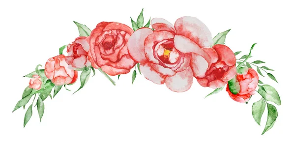 Boeket van pioenrozen Hand geschilderd aquarel combinatie van bloemen en bladeren — Stockfoto