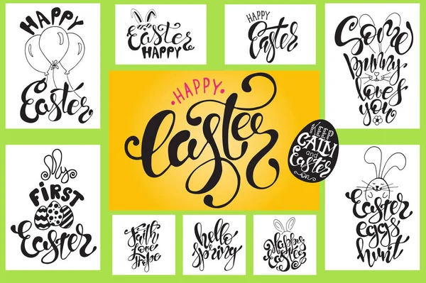 Citas de Pascua dibujadas a mano Tarjetas de felicitación plantillas con frases para escribir Estilo moderno de caligrafía — Vector de stock