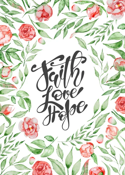 Cita de Pascua dibujada a mano Plantillas de tarjeta de felicitación con frase de letras Faith, Love, Hope Estilo de caligrafía moderno — Foto de Stock