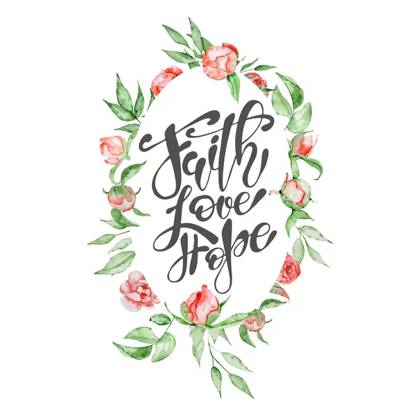 Cita de Pascua dibujada a mano Plantillas de tarjeta de felicitación con frase de letras Faith, Love, Hope Estilo de caligrafía moderno — Foto de Stock