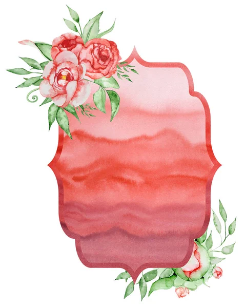 Akvarell crest romantiska ram med blommor adresskortsmallen. — Stockfoto