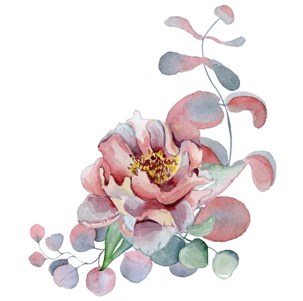 Bouquet aquarela com anêmona, flores de peônias e ervas — Fotografia de Stock