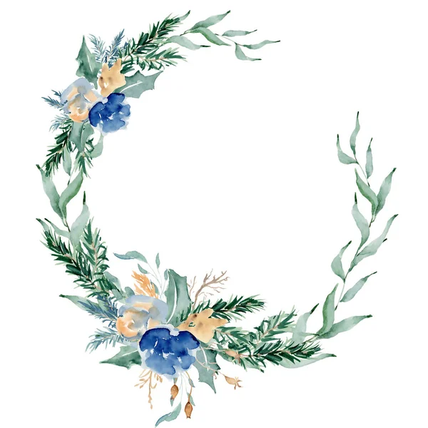 Ilustração floral da grinalda do inverno. Modelo de design de impressão de decoração de Natal — Fotografia de Stock