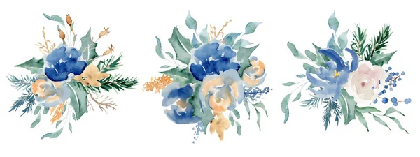 Floral bouquet de inverno ilustração. Modelo de design de impressão de decoração de Natal — Fotografia de Stock