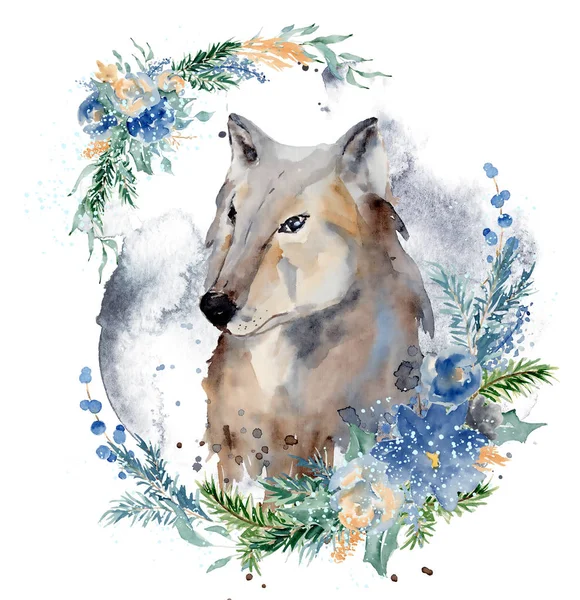 Watercolor wolf  Animal composition Hand drawn illustration — Stock Photo, Image