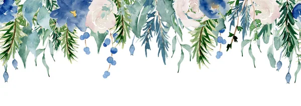 Virágos téli zökkenőmentes határ illusztráció. Karácsonyi dekoráció Nyomtatás Design Template — Stock Fotó