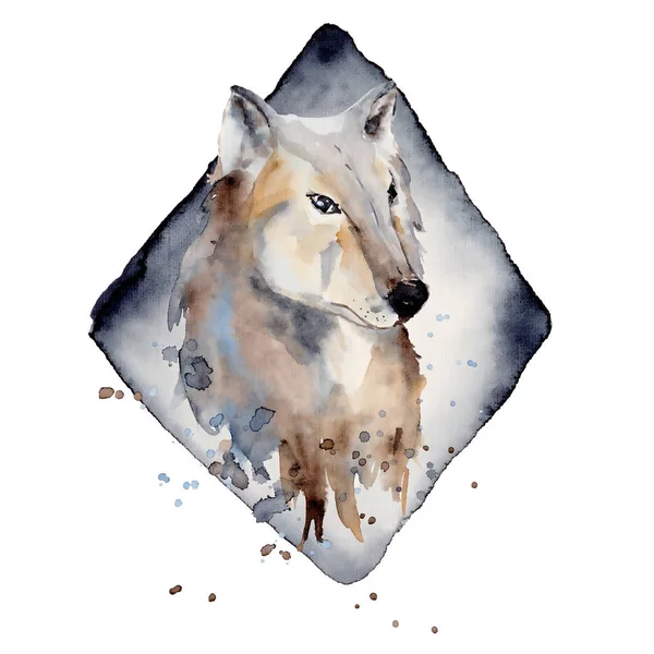 Aquarelwolf Dierensamenstelling Handgetekende illustratie — Stockfoto