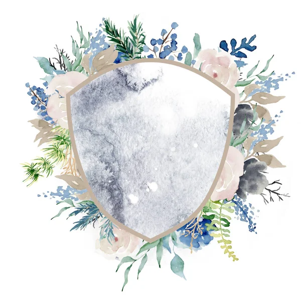 Plantilla de marco floral invierno cresta de acuarela —  Fotos de Stock