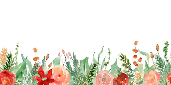 Blumen Winter nahtlose Grenze Illustration. weihnachtsdekoration druck design vorlage — Stockfoto