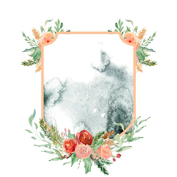 Plantilla de marco floral invierno cresta de acuarela —  Fotos de Stock