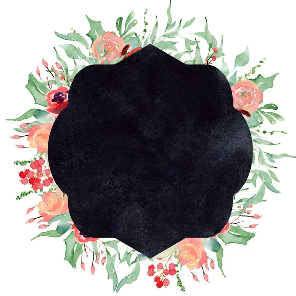 Akvarell címer téli virágkeret sablon — Stock Fotó
