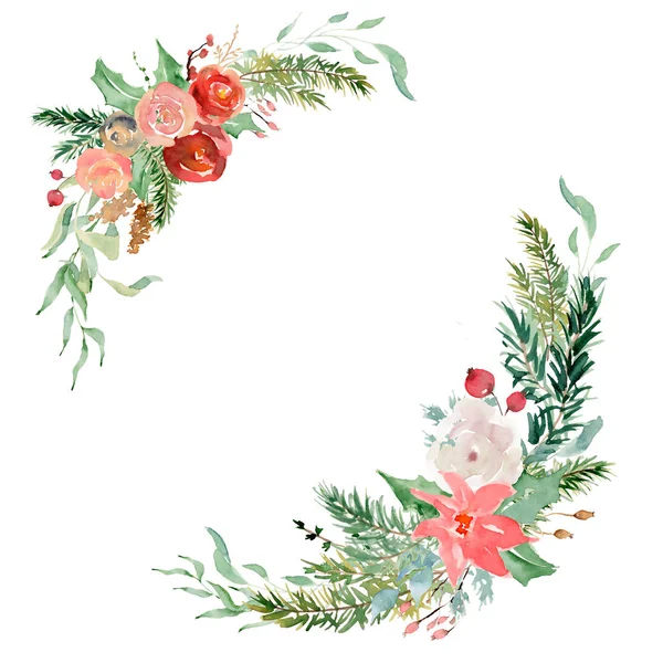 Guirnalda floral de invierno ilustración. Plantilla de diseño de impresión de decoración de Navidad — Foto de Stock